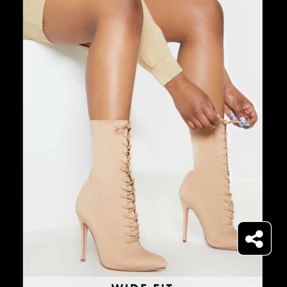 Pretty Little Thing Nude Lace up Boots